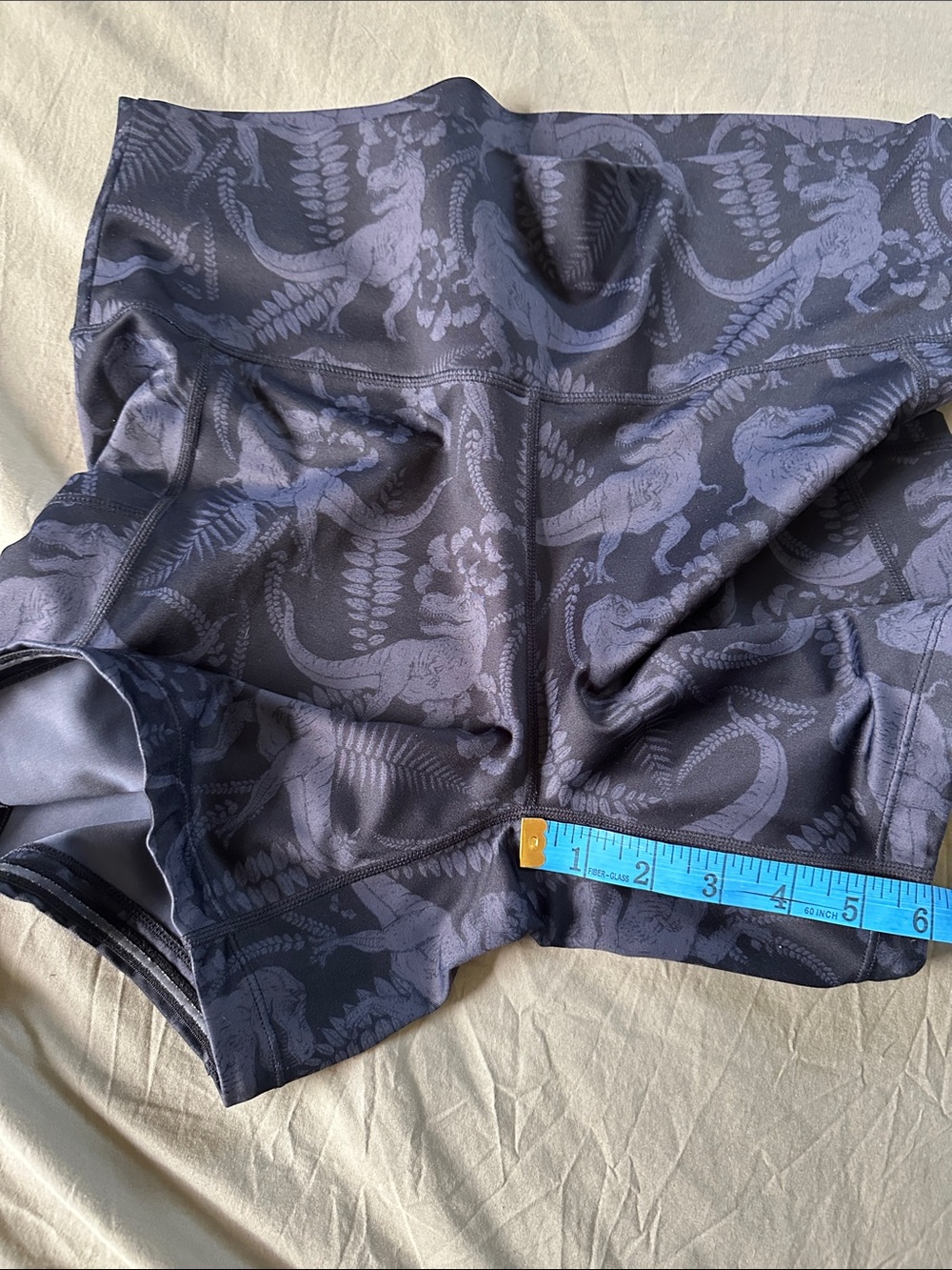 High-Waist Black CVG Dinosaur Print 6” Shorts - Picture 2 of 6
